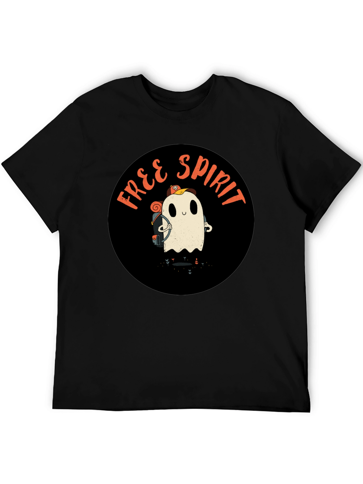 Free Spirit Ghost Graphic Tee - Black Cotton T-Shirt