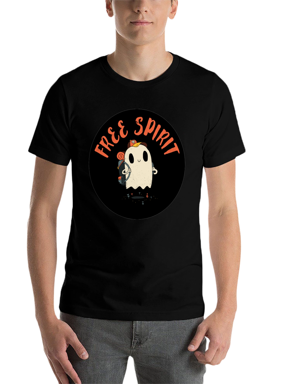 Free Spirit Ghost Graphic Tee - Black Cotton T-Shirt