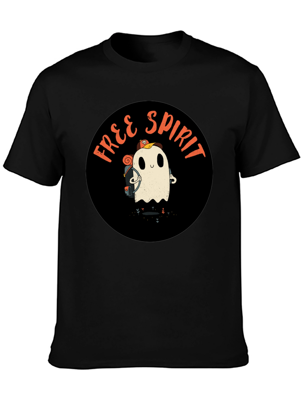 Free Spirit Ghost Graphic Tee - Black Cotton T-Shirt