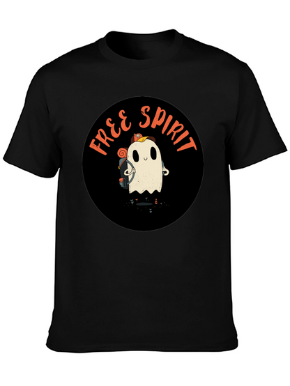 Free Spirit Ghost Graphic Tee - Black Cotton T-Shirt
