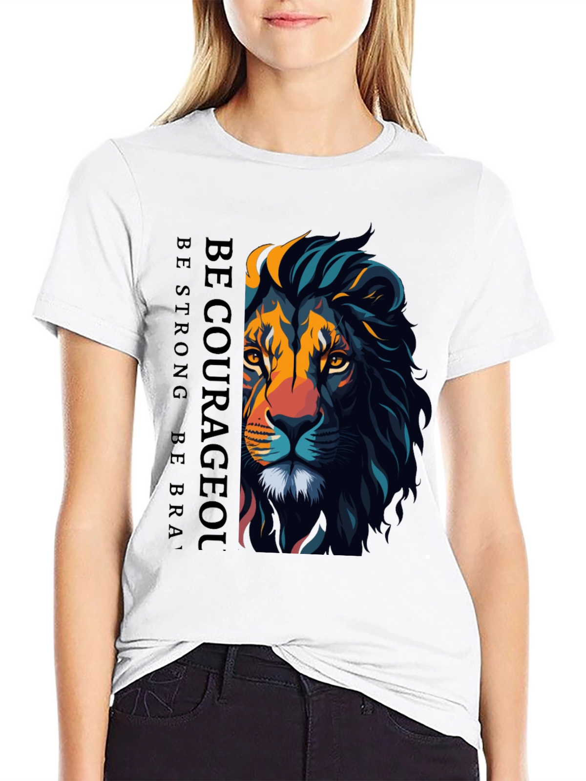 Be Courageous Lion Graphic T-Shirt - Black