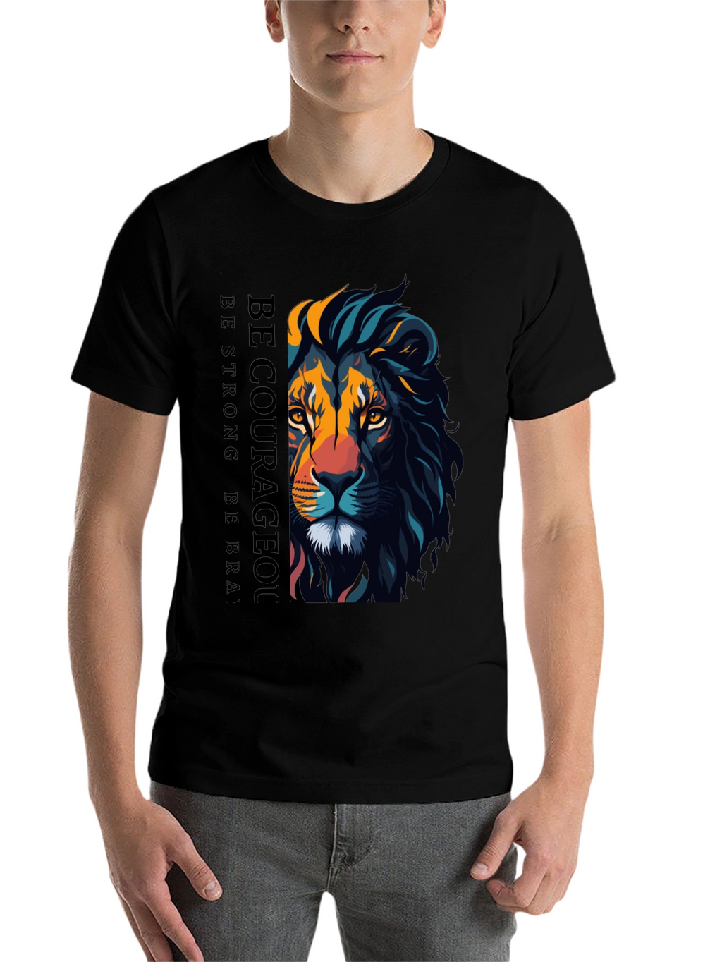 Be Courageous Lion Graphic T-Shirt - Black