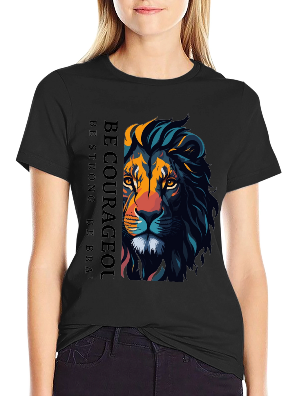 Be Courageous Lion Graphic T-Shirt - Black