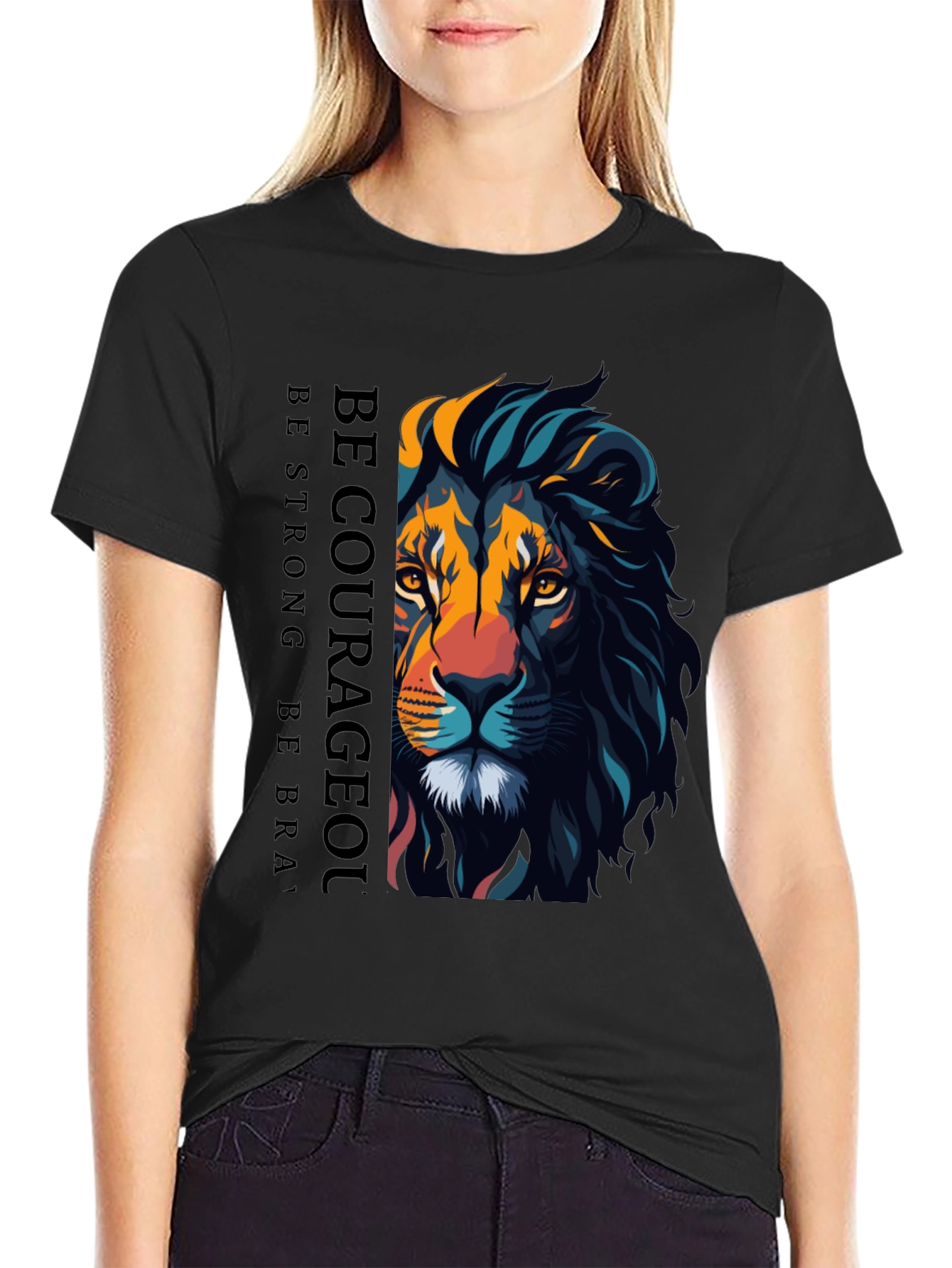 Be Courageous Lion Graphic T-Shirt - Black