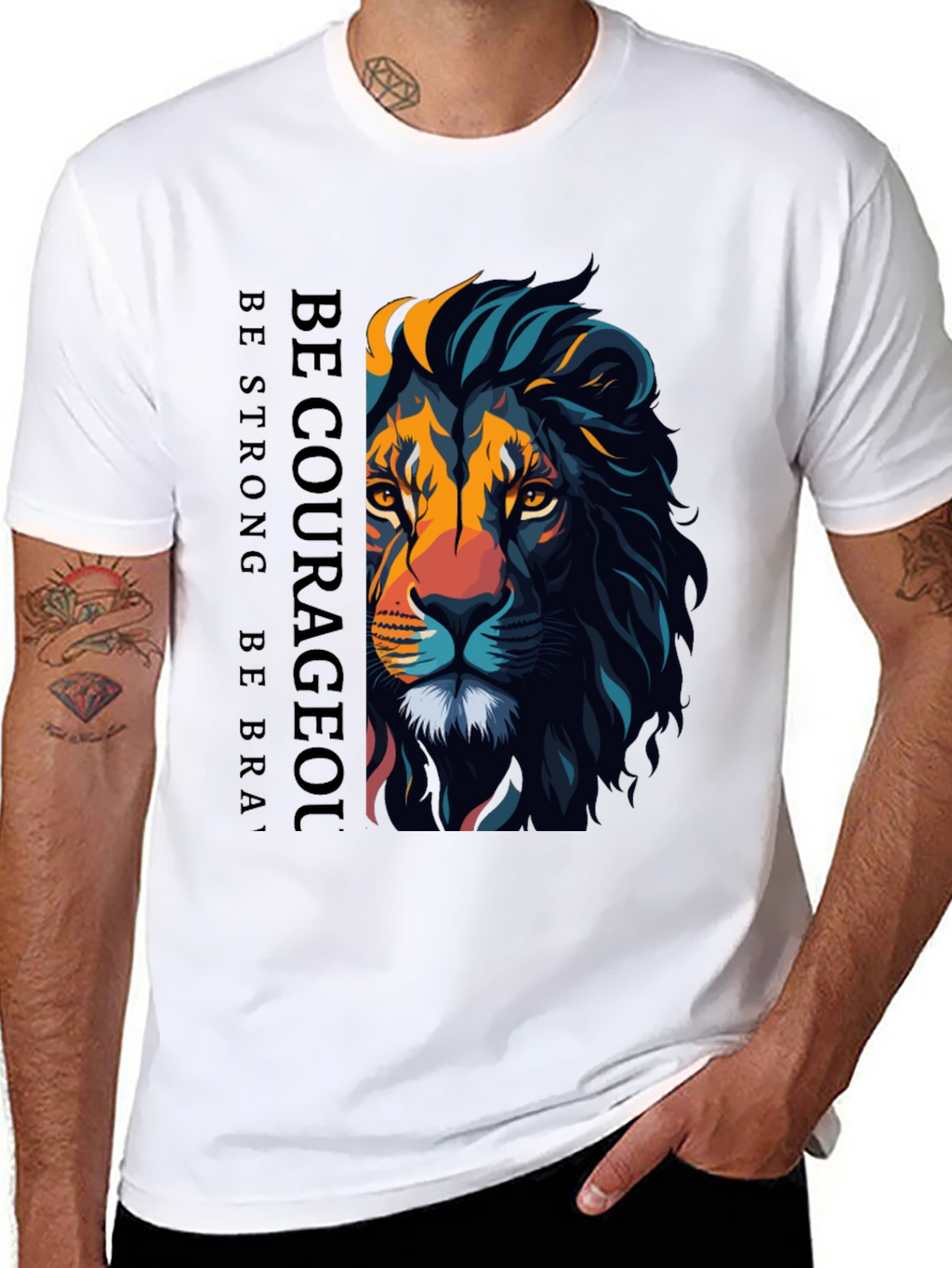Be Courageous Lion Graphic T-Shirt - Black