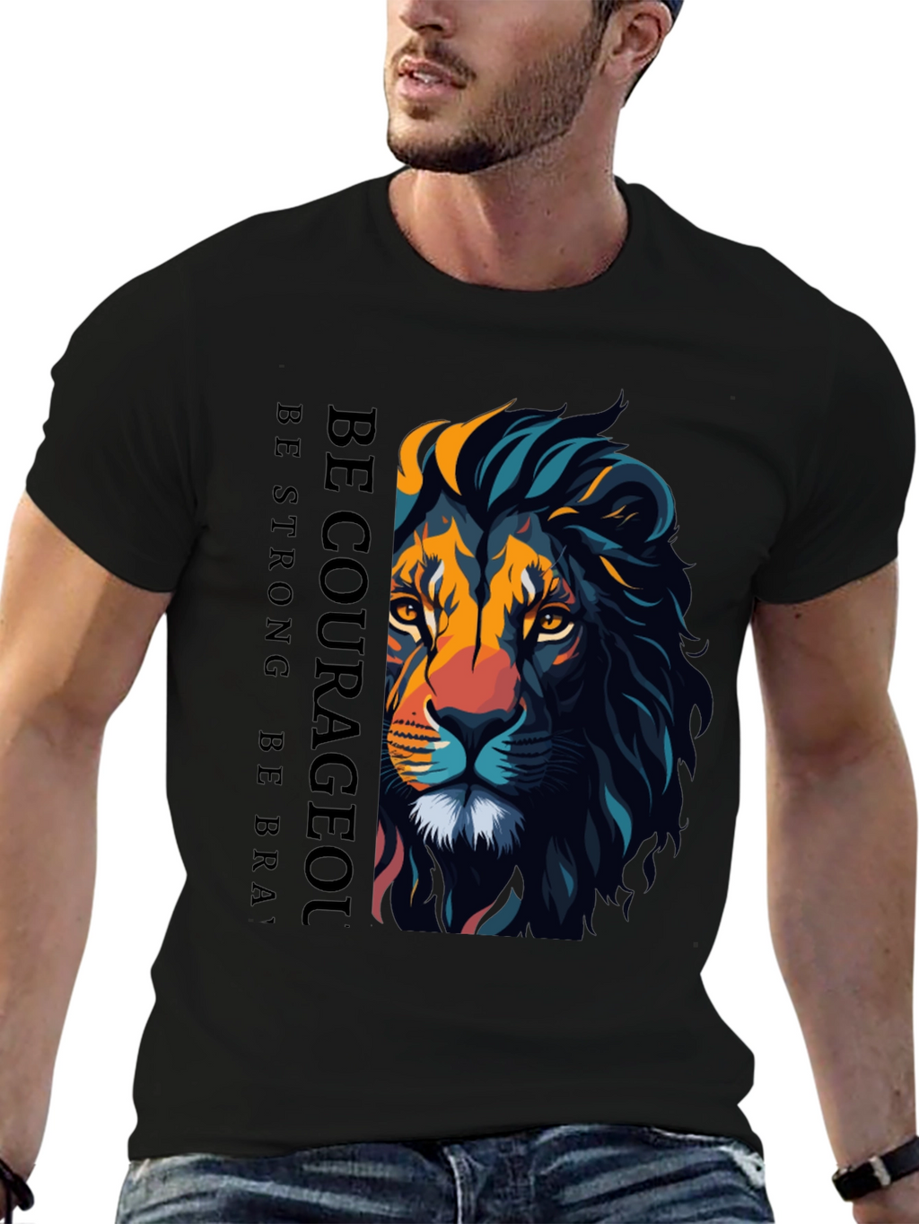 Be Courageous Lion Graphic T-Shirt - Black
