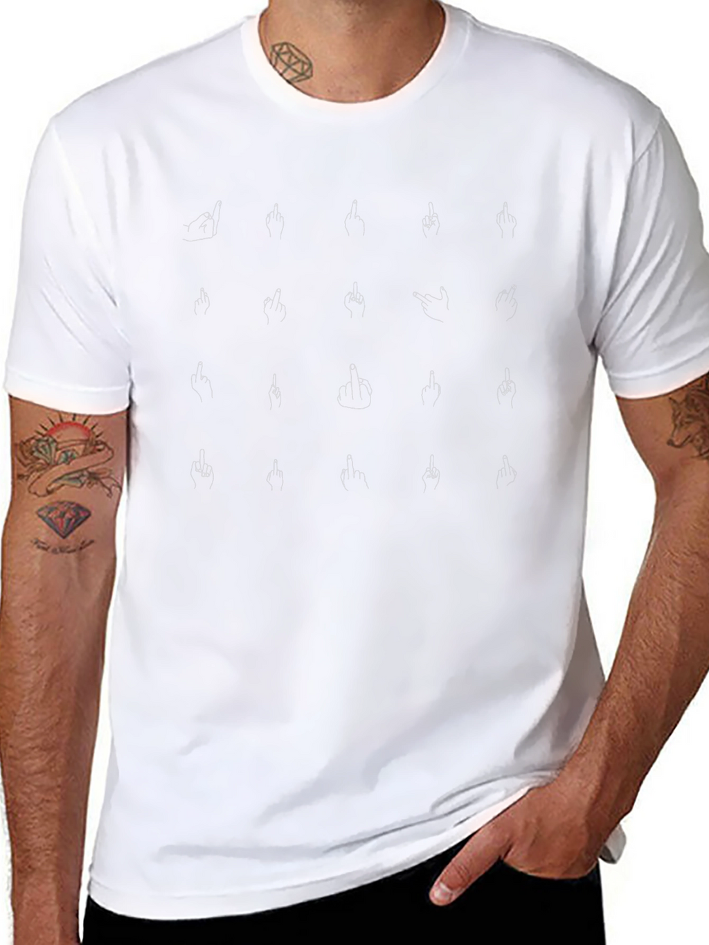 Middle Finger Pattern T-Shirt - Unisex Adult