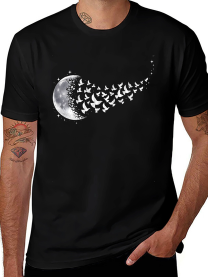 Moon and Birds Graphic Black T-Shirt