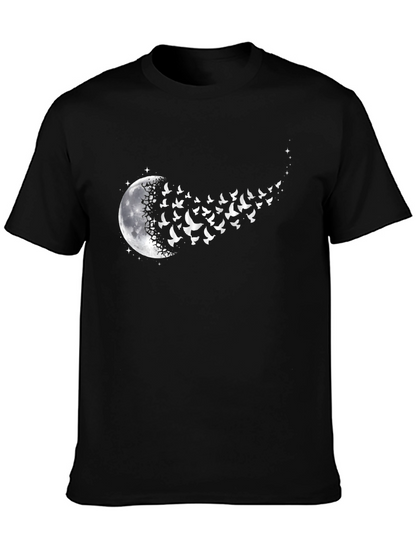 Moon and Birds Graphic Black T-Shirt