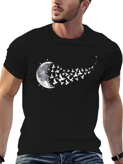 Moon and Birds Graphic Black T-Shirt