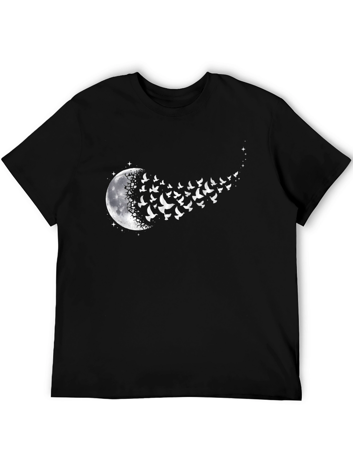 Moon and Birds Graphic Black T-Shirt