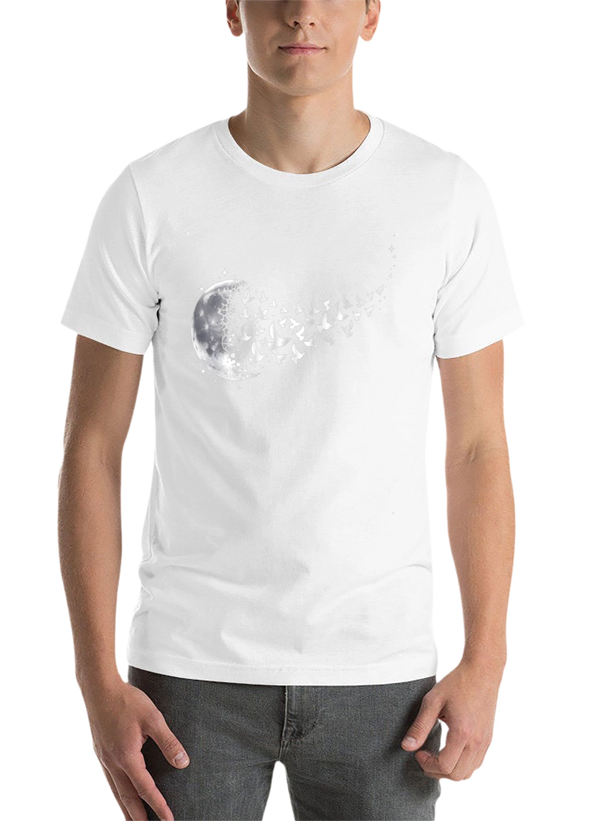 Moon and Birds Graphic Black T-Shirt