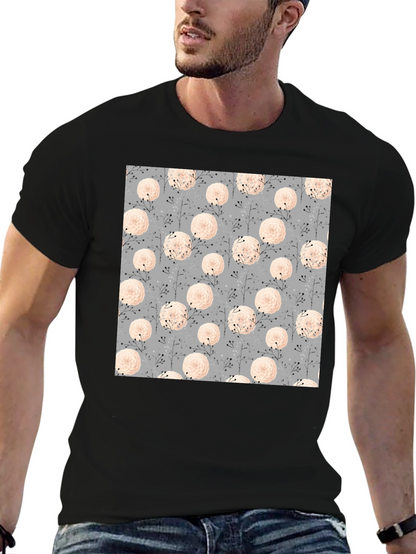 Floral Pattern Black Tee for Men