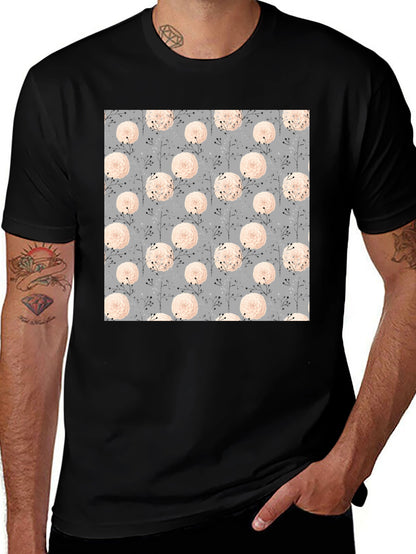 Floral Pattern Black Tee for Men