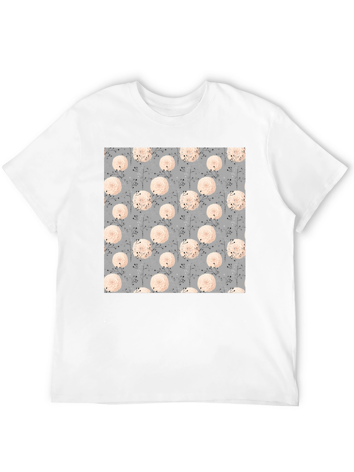 Floral Pattern Black Tee for Men