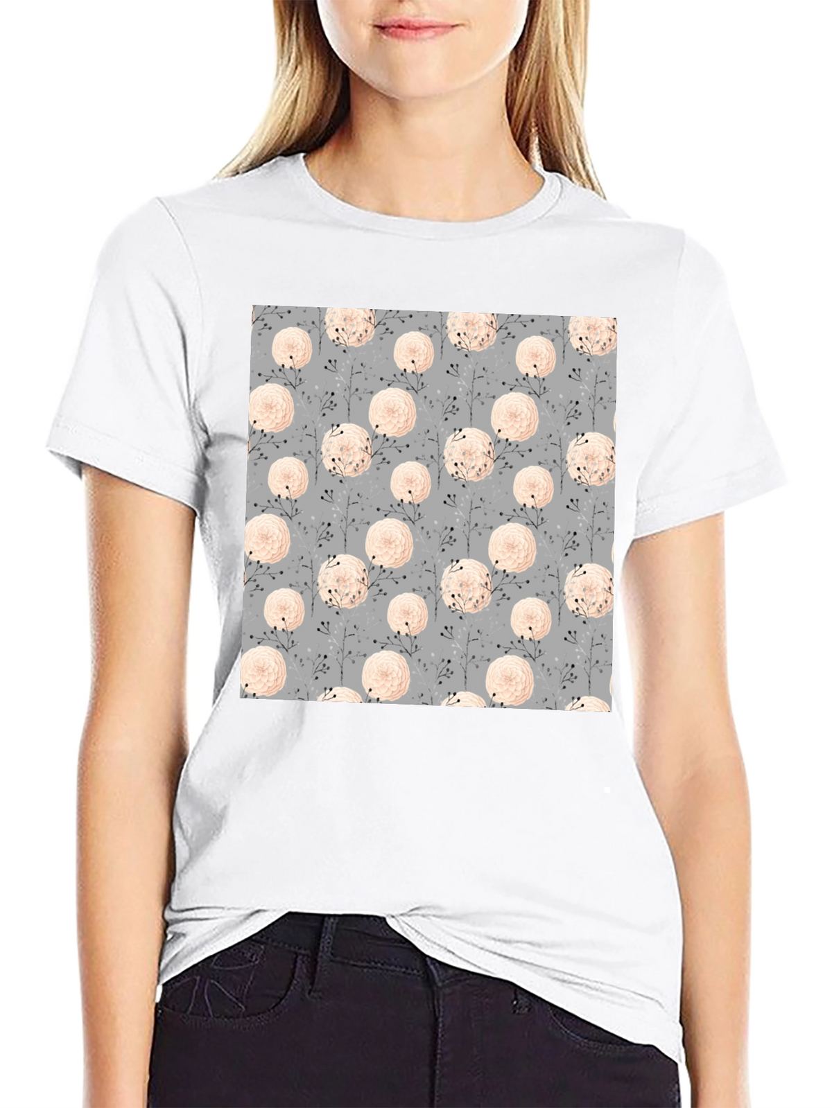 Floral Pattern Black Tee for Men