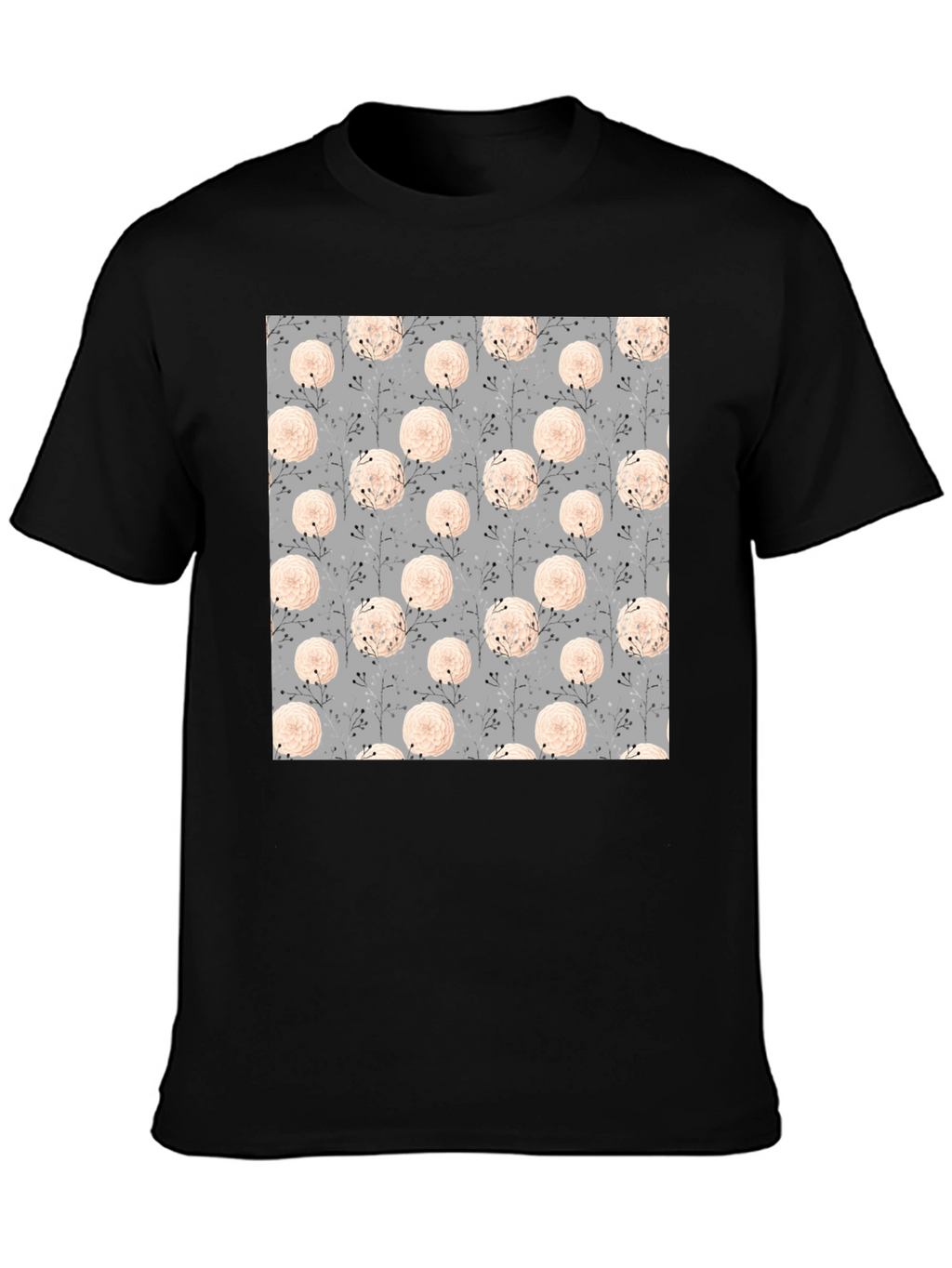 Floral Pattern Black Tee for Men