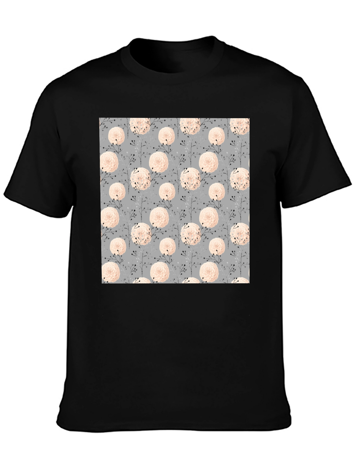 Floral Pattern Black Tee for Men