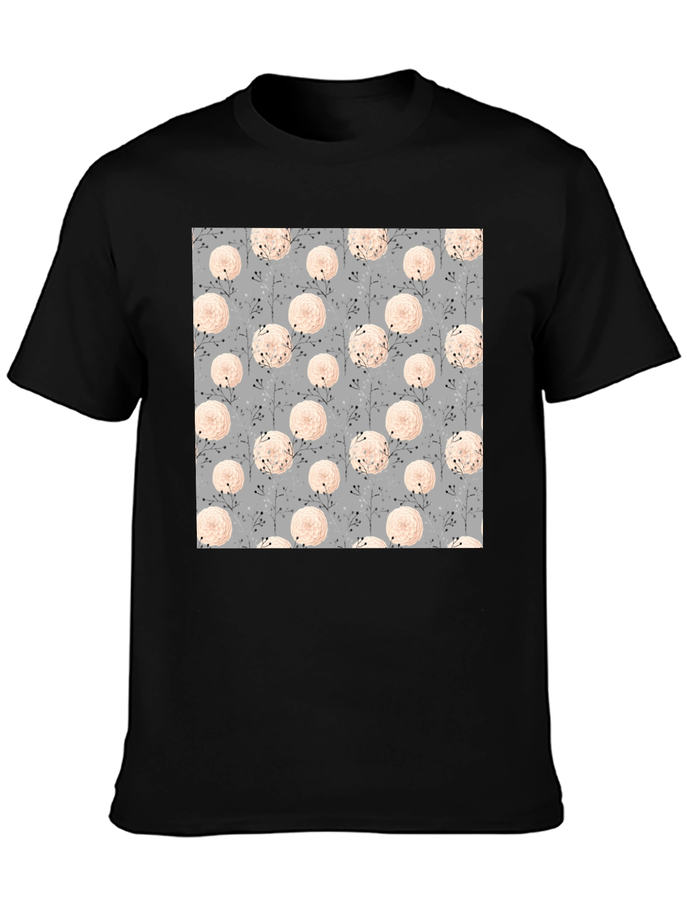 Floral Pattern Black Tee for Men