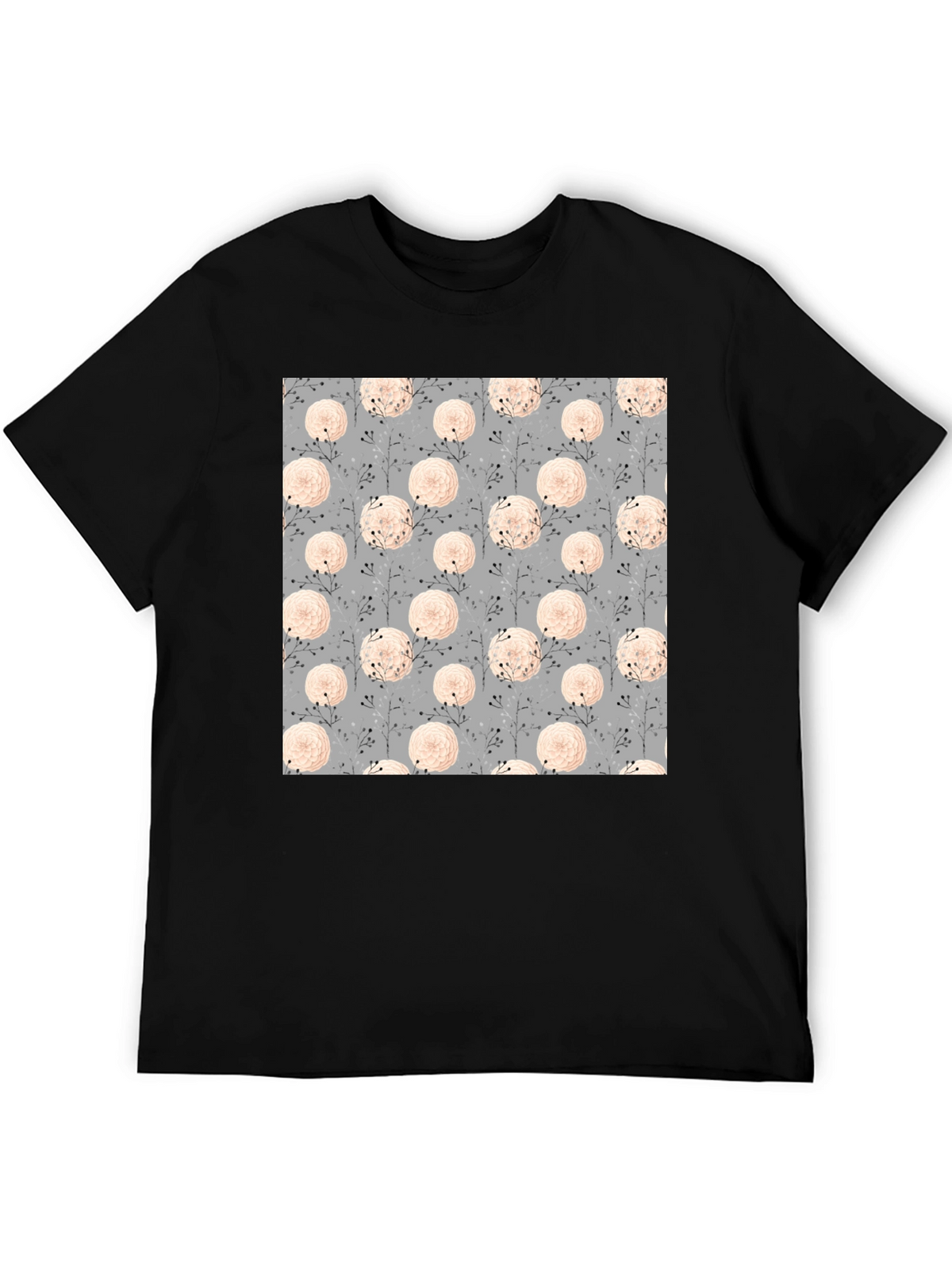 Floral Pattern Black Tee for Men