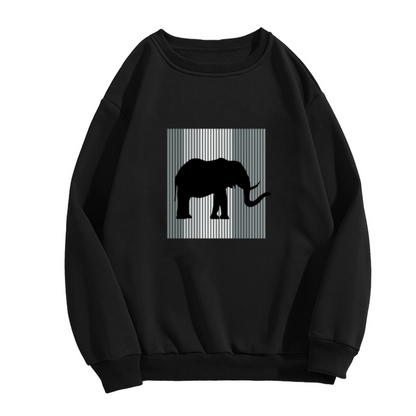 Elephant Silhouette Sweatshirt | Minimalist Striped Frame Animal Graphic Crewneck, Modern Art Pullover Top, Elephant Lover Gift for Women Men