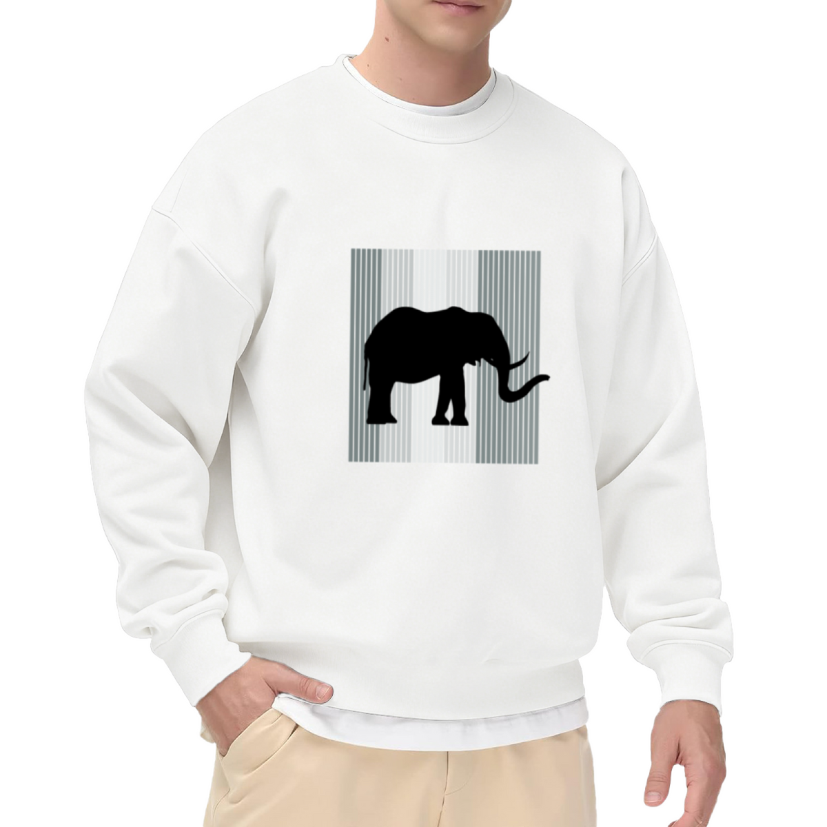 Elephant Silhouette Sweatshirt | Minimalist Striped Frame Animal Graphic Crewneck, Modern Art Pullover Top, Elephant Lover Gift for Women Men
