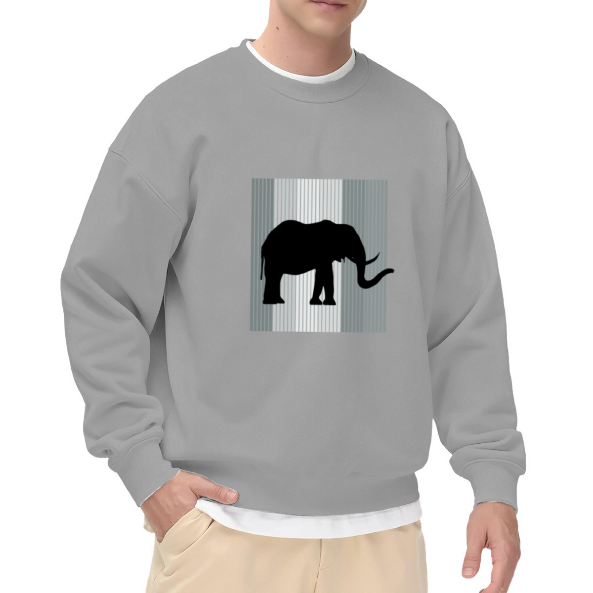 Elephant Silhouette Sweatshirt | Minimalist Striped Frame Animal Graphic Crewneck, Modern Art Pullover Top, Elephant Lover Gift for Women Men