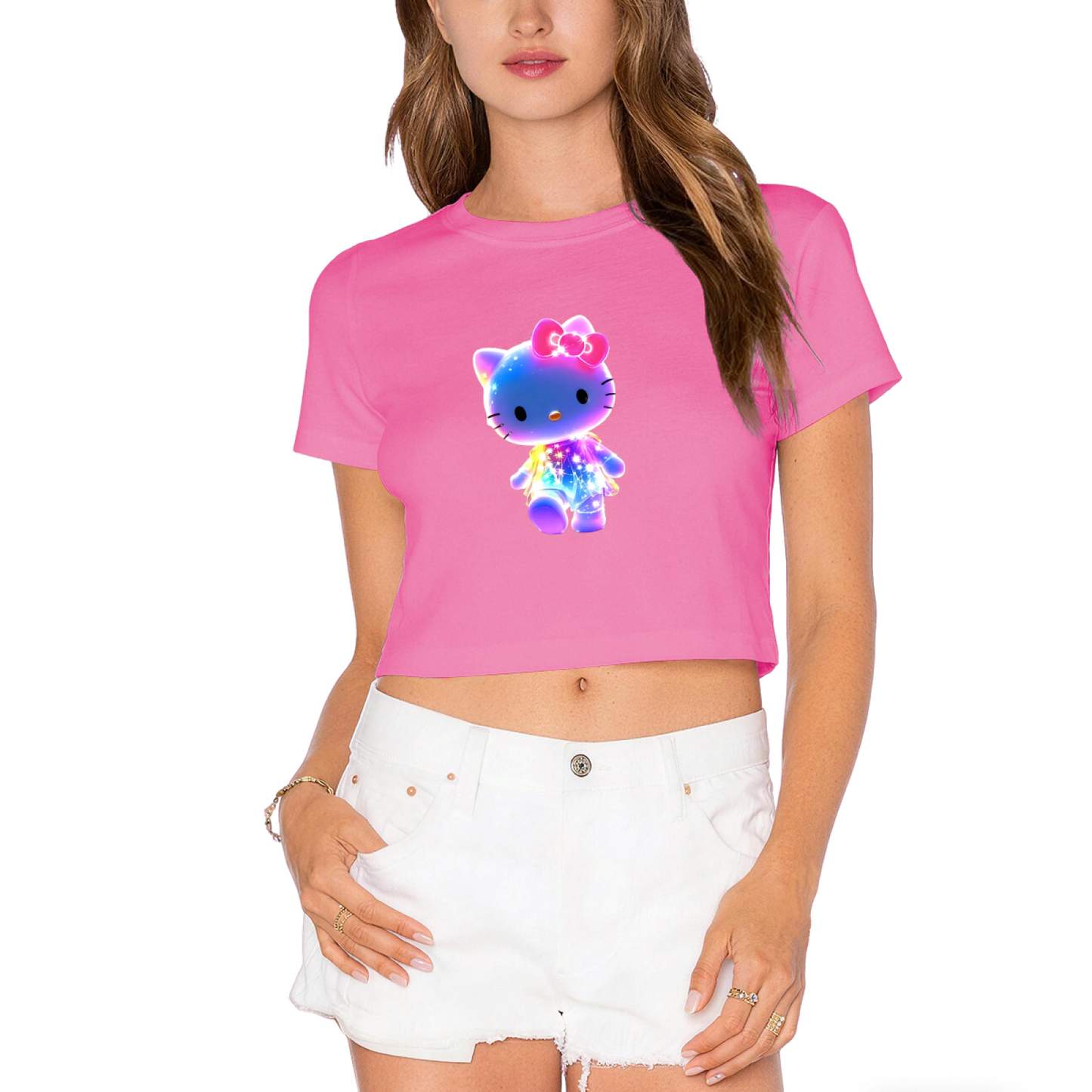 Shimmer Galaxy Hello Kitty Eye?Catching Streetwear Crop Top