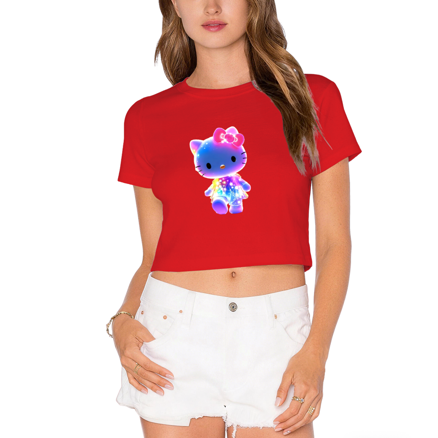 Shimmer Galaxy Hello Kitty Eye?Catching Streetwear Crop Top
