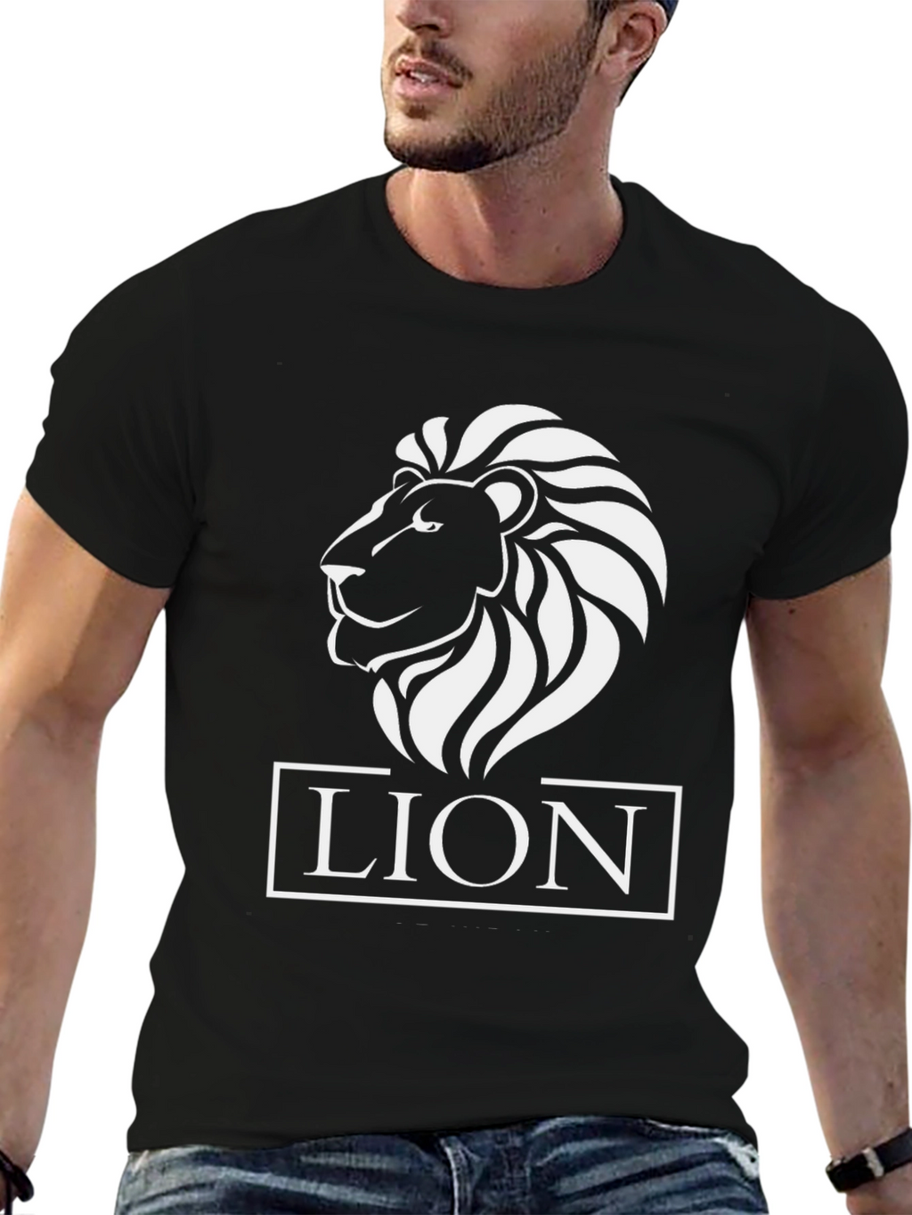 Lion Graphic Tee - Black Cotton T-Shirt
