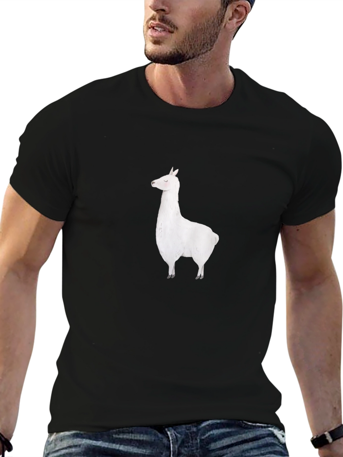 Llama Graphic Tee - Black Cotton T-Shirt