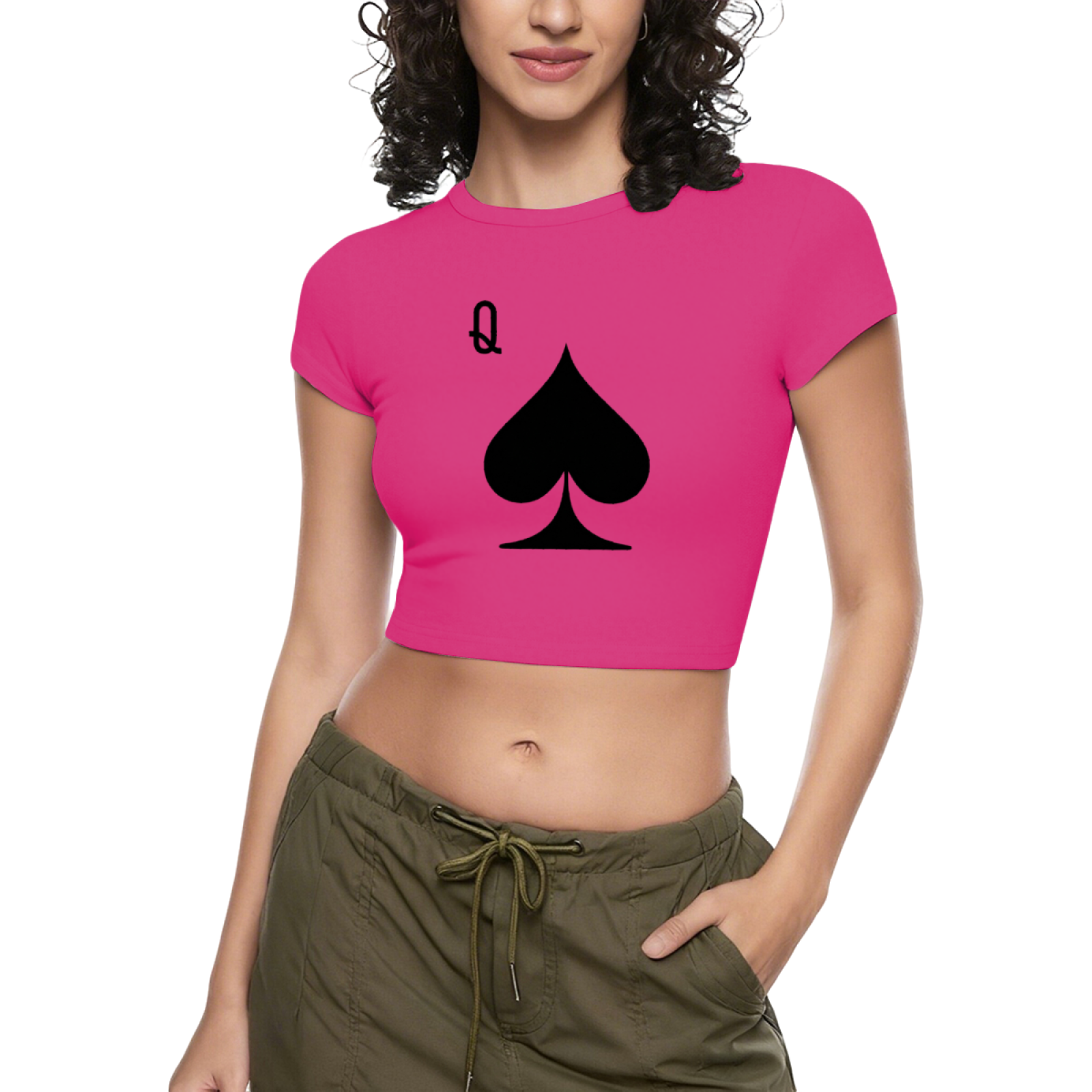 Edgy Black Spade Queen Q Red Y2K Fitted Crop Top