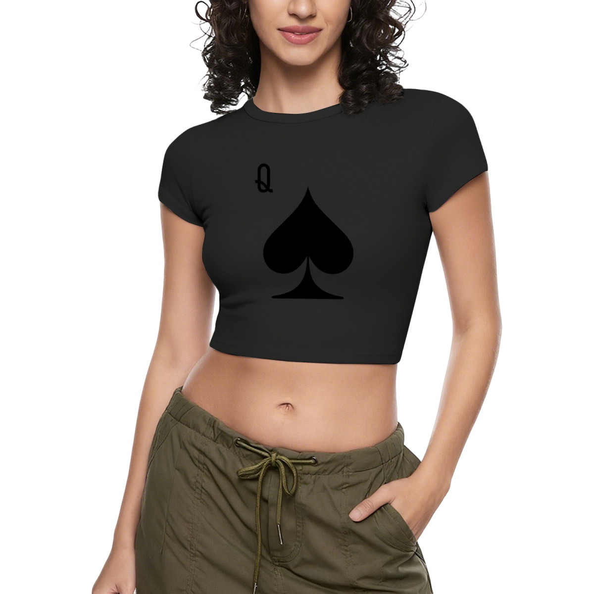 Edgy Black Spade Queen Q Red Y2K Fitted Crop Top