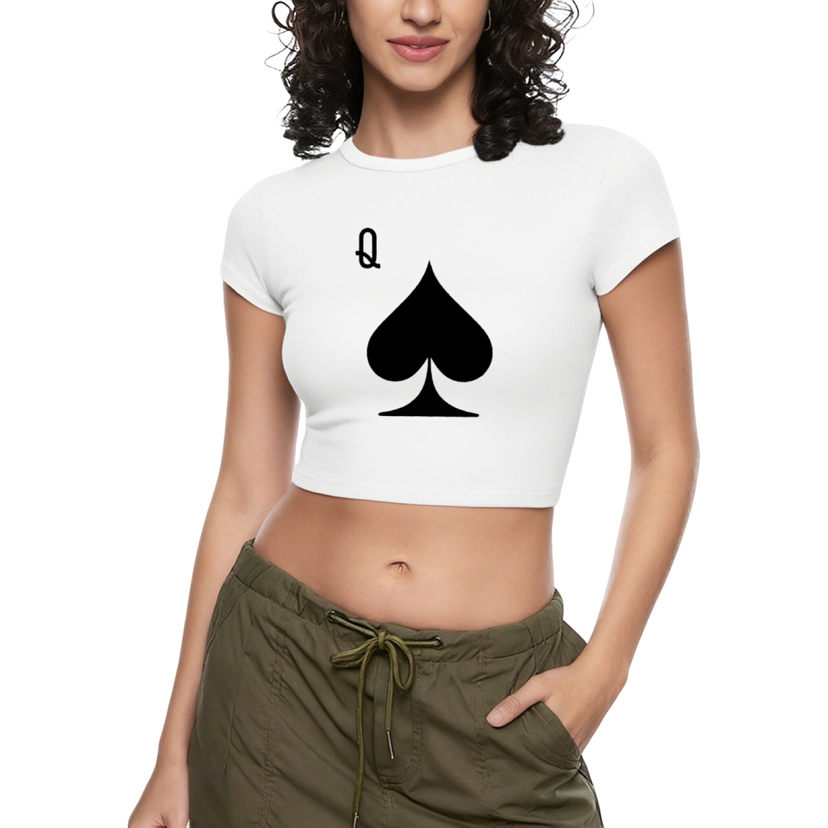 Edgy Black Spade Queen Q Red Y2K Fitted Crop Top