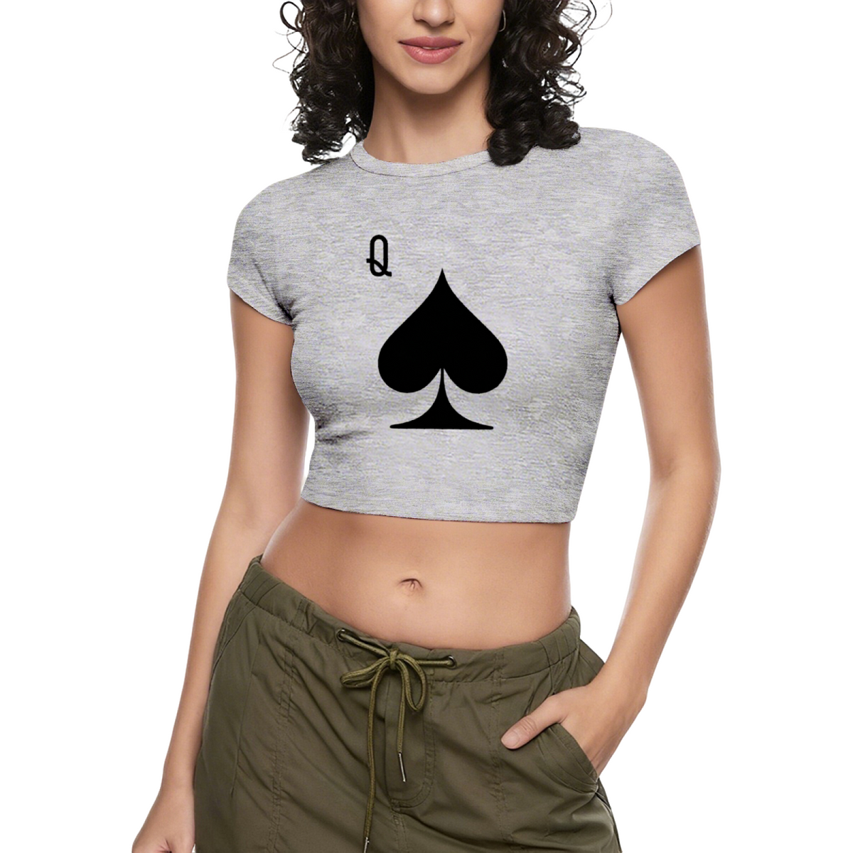 Edgy Black Spade Queen Q Red Y2K Fitted Crop Top
