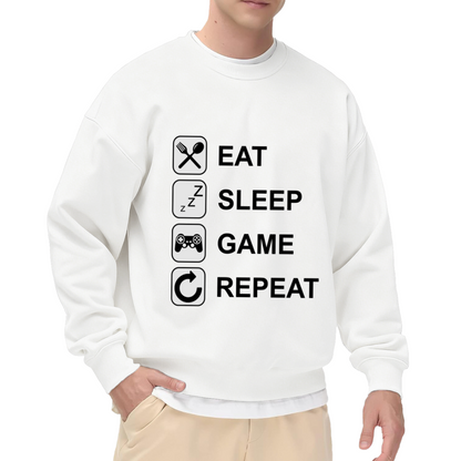 Eat Sleep Game Repeat Crewneck Sweatshirt, Gamer Icon Routine Pullover, Gaming Gift