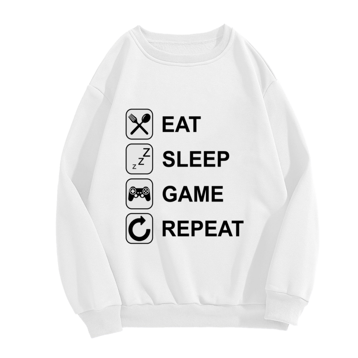Eat Sleep Game Repeat Crewneck Sweatshirt, Gamer Icon Routine Pullover, Gaming Gift