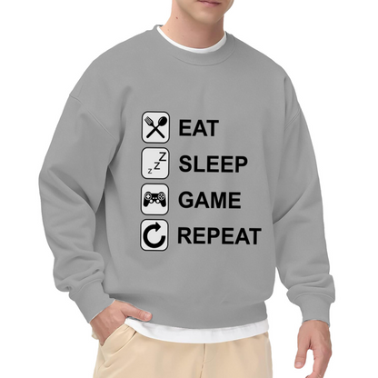 Eat Sleep Game Repeat Crewneck Sweatshirt, Gamer Icon Routine Pullover, Gaming Gift
