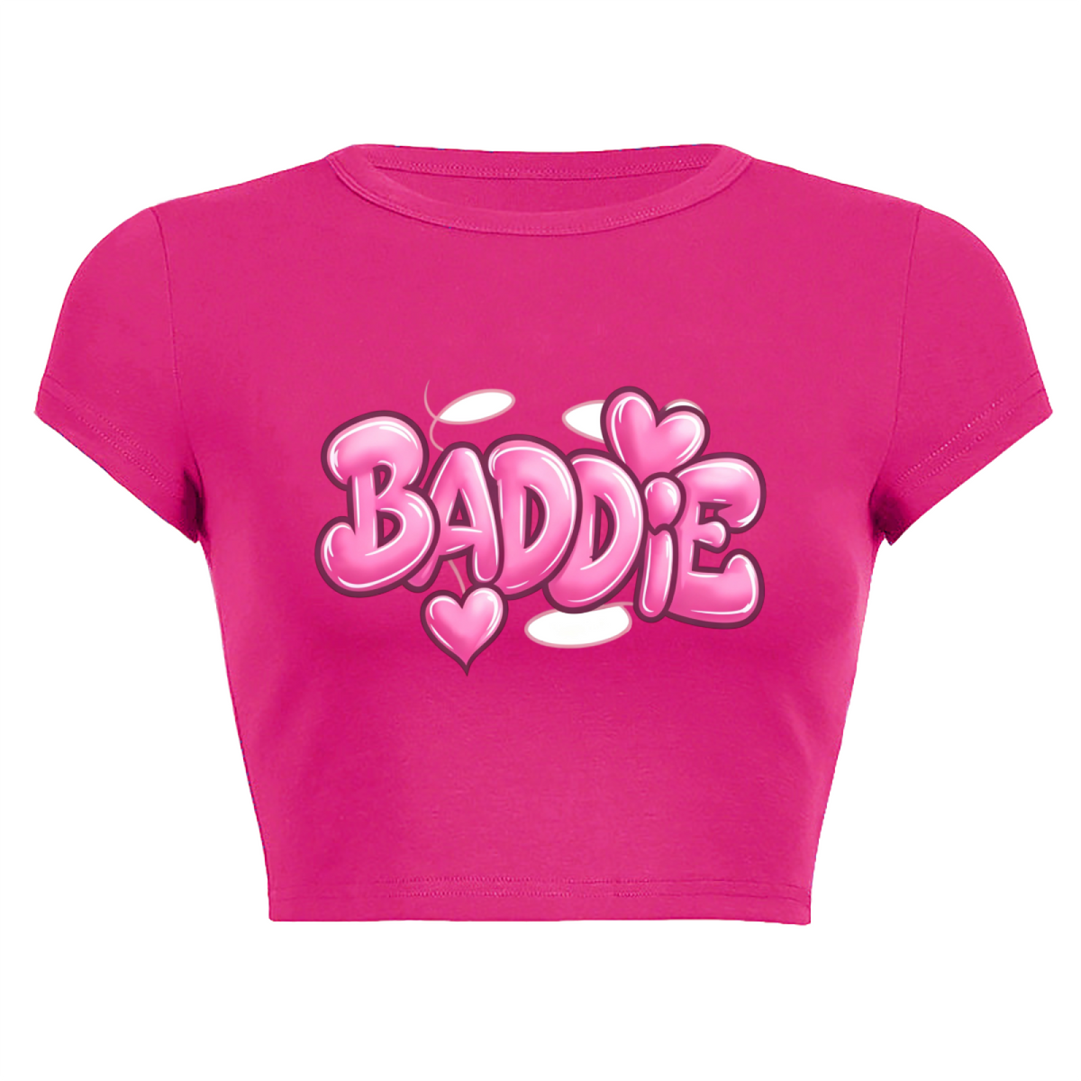 Hot Pink Baddie Bubble Letter Heart Y2K Fitted Crop Top