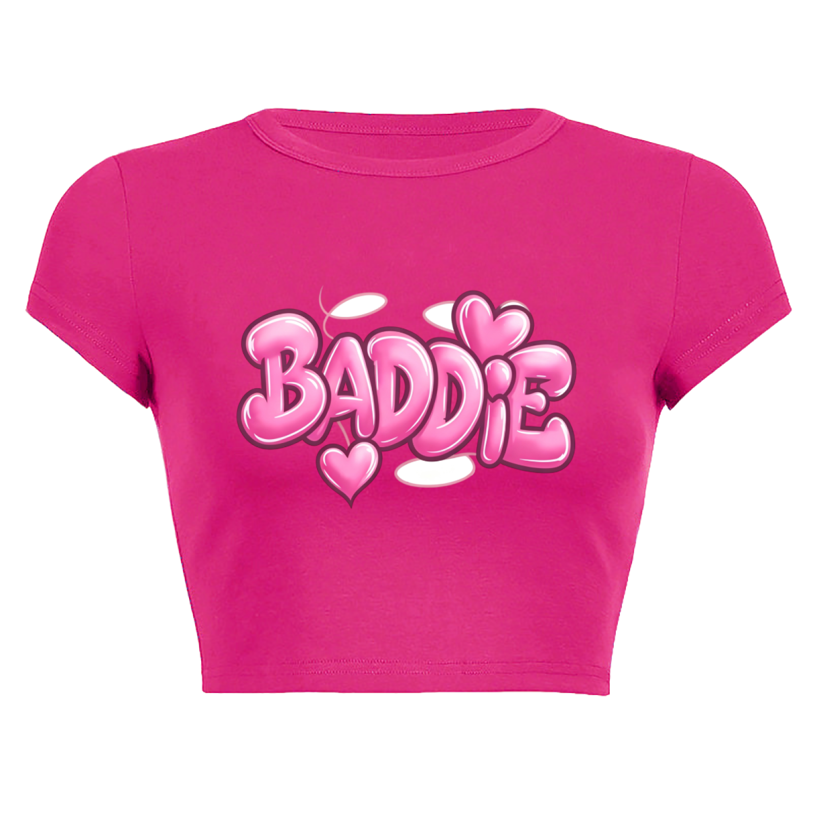 Hot Pink Baddie Bubble Letter Heart Y2K Fitted Crop Top