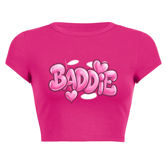 Hot Pink Baddie Bubble Letter Heart Y2K Fitted Crop Top