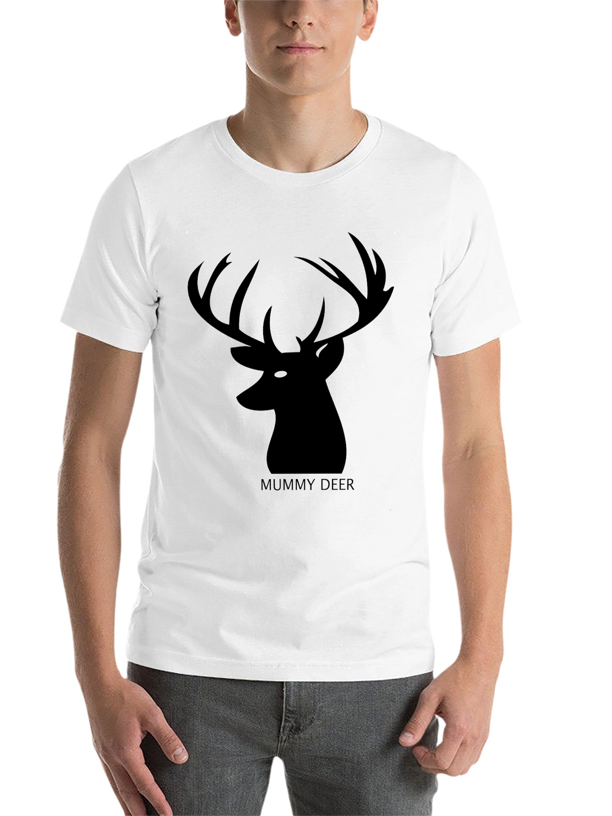 Mummy Deer Graphic T-Shirt - Black Casual Style