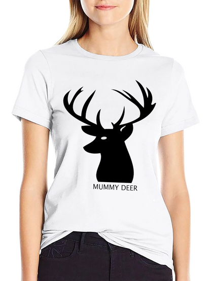 Mummy Deer Graphic T-Shirt - Black Casual Style