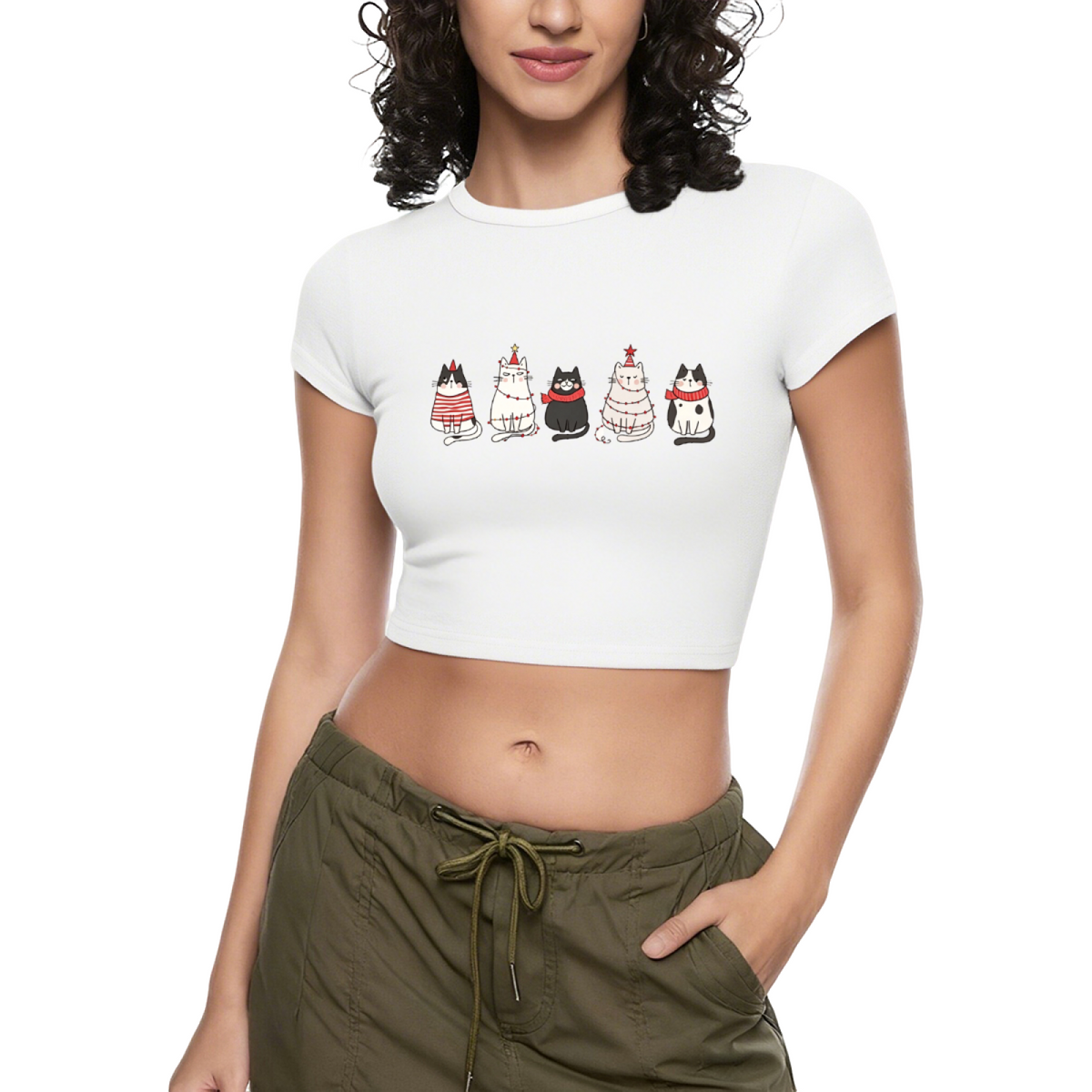 Christmas Holiday Kittens Xmas Grey Cropped Baby Tee