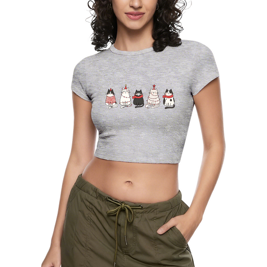 Christmas Holiday Kittens Xmas Grey Cropped Baby Tee