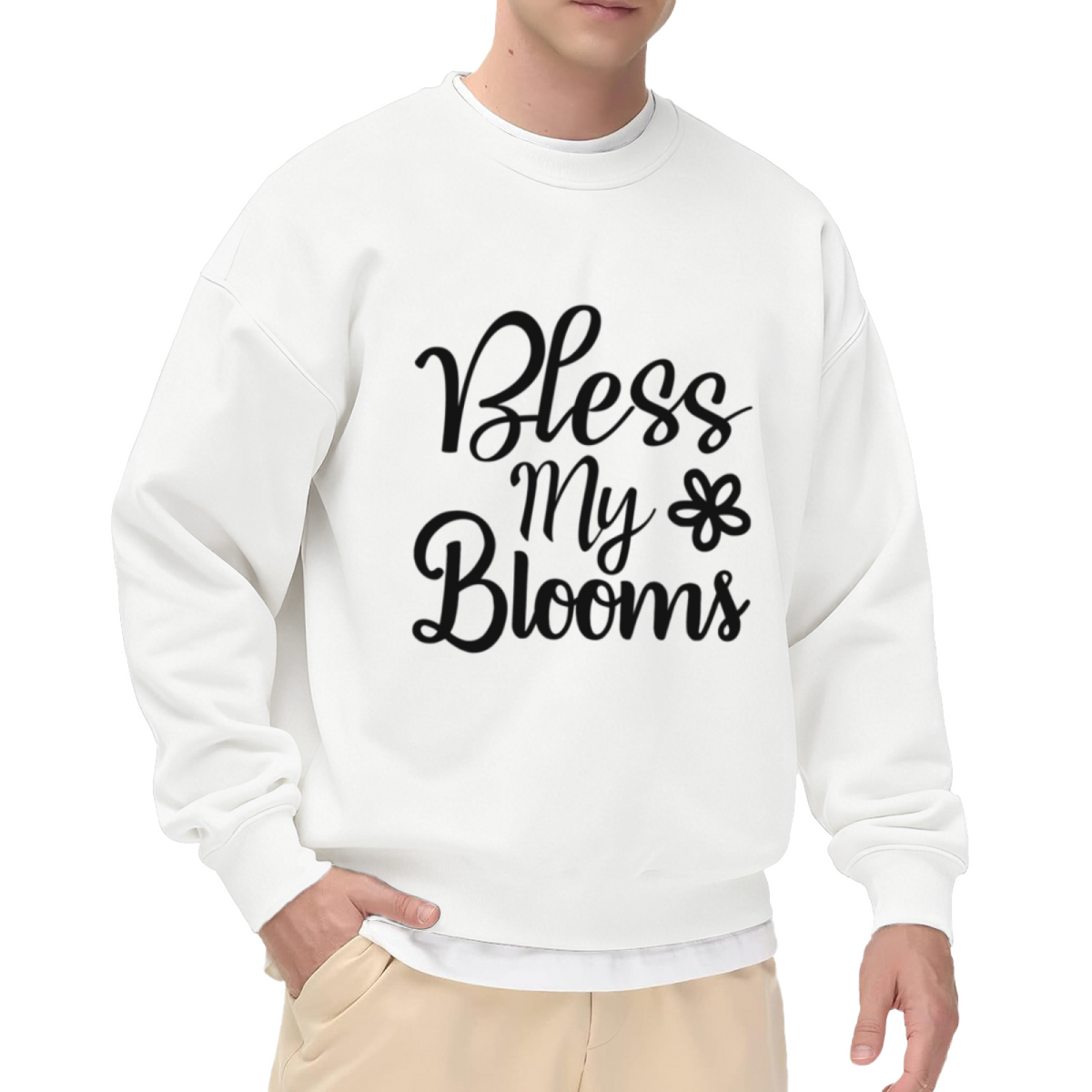 Bless My Blooms Sweatshirt | Cute Gardening Quote Graphic Crewneck, Flower Lover Script Pullover Top, Spring Gift for Plant Moms Gardeners