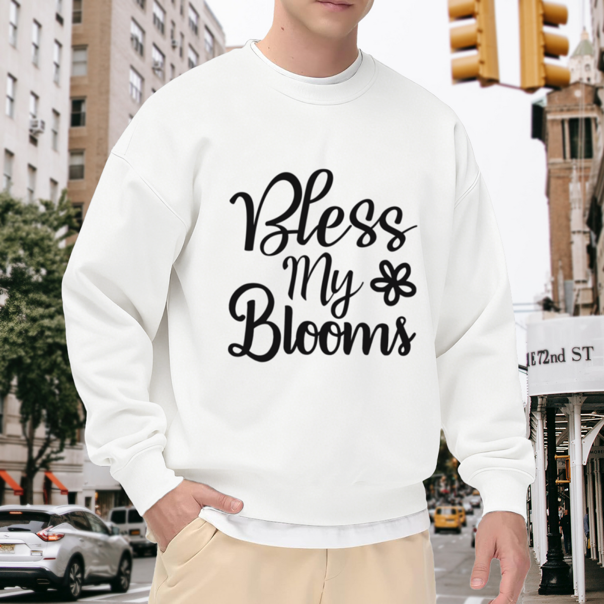 Bless My Blooms Sweatshirt | Cute Gardening Quote Graphic Crewneck, Flower Lover Script Pullover Top, Spring Gift for Plant Moms Gardeners