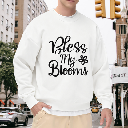 Bless My Blooms Sweatshirt | Cute Gardening Quote Graphic Crewneck, Flower Lover Script Pullover Top, Spring Gift for Plant Moms Gardeners