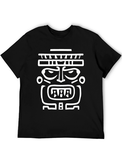 Tribal Mask Graphic T-Shirt - Bold Black Tee