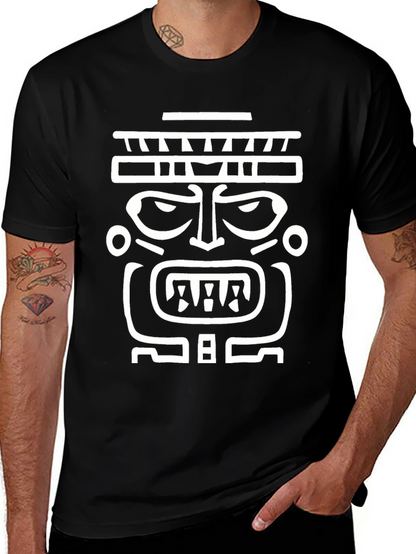 Tribal Mask Graphic T-Shirt - Bold Black Tee